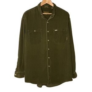 Vintage Timberland Men's Corduroy Long Sleeve Button Down Shirt Green Size Large